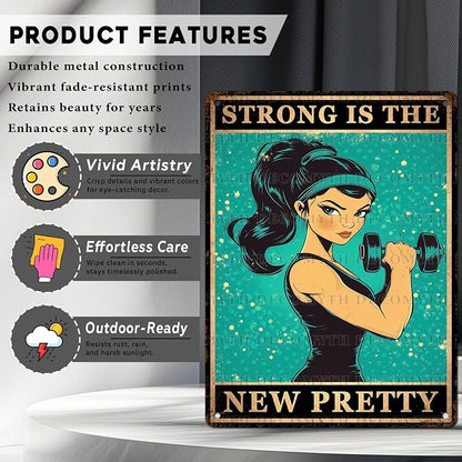 Gym Room Sign Weightlifting Metal Poster Strong Is The New Pretty Motivational Poster for Workout Sign for Home Gym Motivational 12 * 16inch