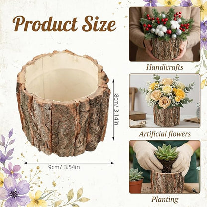 Wooden Vase for Centerpieces, 6 Pack Wood Flower Vase Rustic Tree Stump Planter Pots, Wooden Bark Flower Bucket for Wedding Farmhouse Christmas Table Decor, Round Bark Stump Pots - 3.6x3.6x3 inch