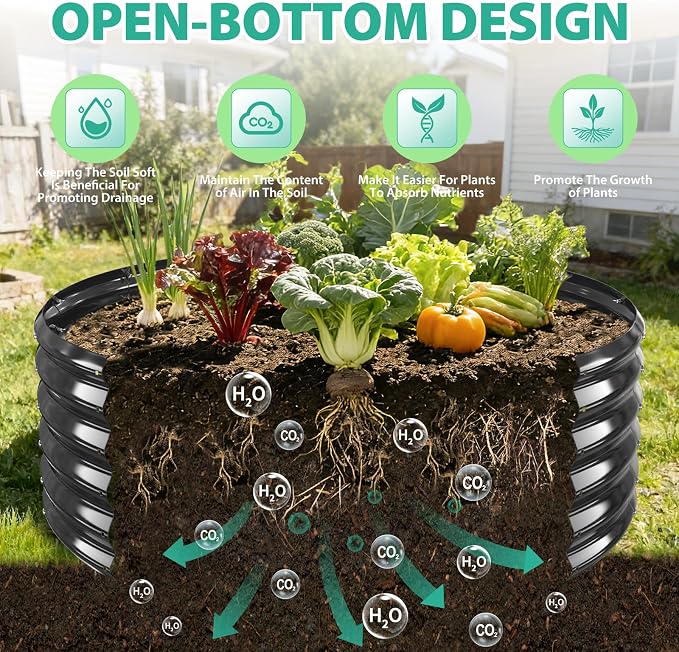 YSEJOMP 17" Tall 48" Diameter Round Raised Garden Bed Kits Outdoor Black | Heavy Duty,Rustproof,Durable & Stylish,1.5 FT Tall,4FT Planter Bed,0.8MM Thick Galvanized Metal Painted,with Gloves,Tool free