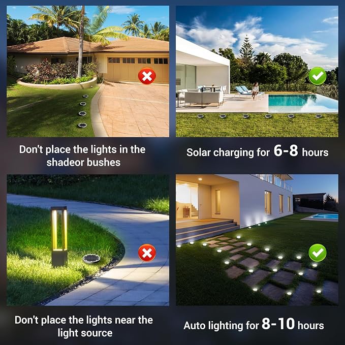 Peasur Mini Solar Ground Lights Outdoor, 4 Pack Flat Solar Powered Disc Lights, IP68 Waterproof, Anti-Rust, Landscape Lighting for Pathway Garden Yard Lawn Walkway Landscape Driveway, Cool White