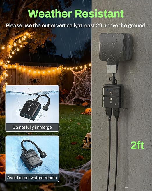BN-LINK Outdoor Timer with Remote Control, Dusk to Dawn Light Sensor, Waterproof Plug-in Timer Outlet, 2 Grounded Outlets, 100ft Range, Perfect for Christmas & Halloween Lights, 15A 1/2HP ETL,2pack