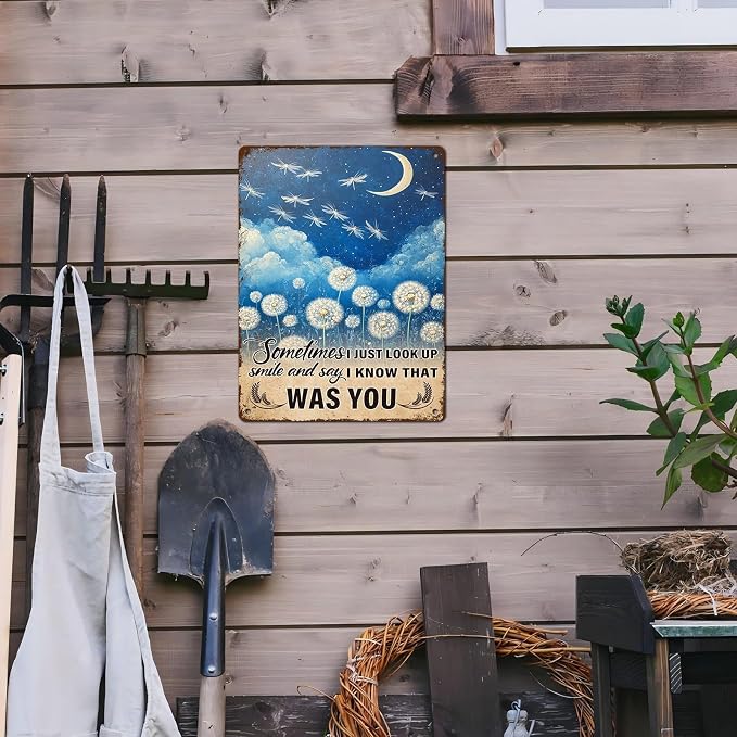 Dandelion Inspiring Vintage Tin Sign Just Look Up Smile Say I Know That Was You Vintage Tin Sign for Home Office Kitchen Bar Cafe Garden Wall Decor 12 * 16inch