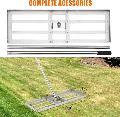 Lawn Leveling Rake, Heavy-Duty Lawn Leveler Tool, Stainless Steel/36"×10" Ground Plate/6FT Extra Long Handle/180° Flexible Rotation, Landscape Rake for Backyard, Garden, Farm, Golf Course, Pasture