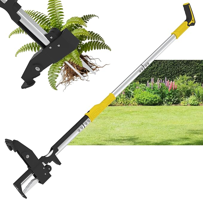 Stand Up Weed Puller Tool, 41" Heavy Duty Manual Garden Tools with Eject Mechanism Long Handle Weed Removal Tool with 4 Claw Steel Head for Yard Dandelion Crabgrass