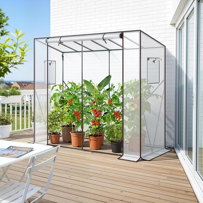Ohuhu Tomato Greenhouse for Outdoors: Portable Lean to Green House Heavy Duty with Roll-Up Zippered Door, Tall Plastic Greenhouses for Outside Plants Growing Shed Tent for Backyard, 6.6x2.5x5.6 FT