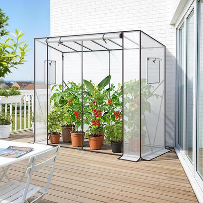 Ohuhu Tomato Greenhouse for Outdoors: Portable Lean to Green House Heavy Duty with Roll-Up Zippered Door, Tall Plastic Greenhouses for Outside Plants Growing Shed Tent for Backyard, 6.6x2.5x5.6 FT