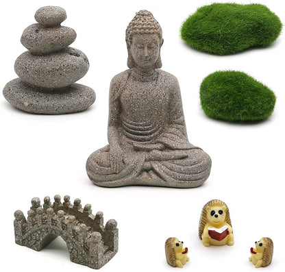 Meditation Zen Garden Accessories - Miniature Buddha Fairy Garden Kit Micro landscape Terrarium Kit DIY Japanese Mini Zen Garden Decor Chinese Potted Plant Culture Bonsai Decoration Bridge Pagoda