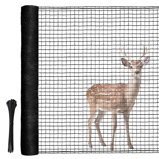 Deer Fence, RIFNY 4 x 50 FT Temporary Fence for Garden Outdoor Yard, Plastic Mesh Fencing Netting to Protect Plants Fruit from Deer Dogs Chicken Animal (Black)