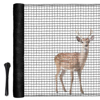 Deer Fence, RIFNY 4 x 50 FT Temporary Fence for Garden Outdoor Yard, Plastic Mesh Fencing Netting to Protect Plants Fruit from Deer Dogs Chicken Animal (Black)