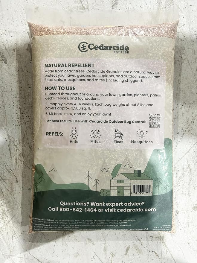 Cedarwood Lawn Patio Granules | Repels Mosquitoes, Ants, Spiders & Chiggers | Smells Great, Easy to Use | 1 Bag (8 Lbs)
