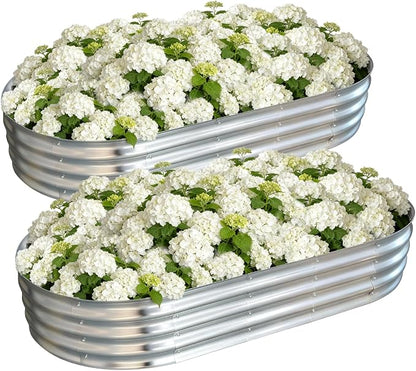 Galvanized Raised Garden Bed Outdoor, Large Raised Bed for Gardening, 2Pcs 6x3x1ft Oval Metal Planter Box for Vegetables, Fruits, Flowers, Silver