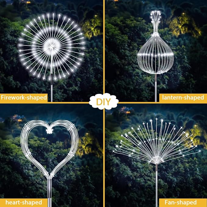 JJGoo Solar Firework Lights, 2 Pack 120 LEDs 2 Lighting Modes Solar Garden Lights Outdoor Waterproof for Yard Patio Walkway Pathway Party Wedding Christmas Decorative- Cool White
