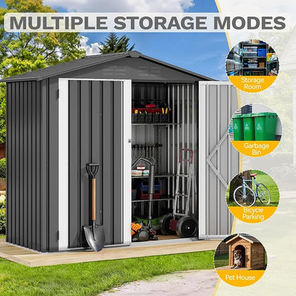 DWVO 6x4ft Outdoor Storage Shed, Lockable Metal Tool Storage Sheds, Waterproof Garden Sheds with Vents for Backyard, Patio, Garage, Lawn, Dark Gray