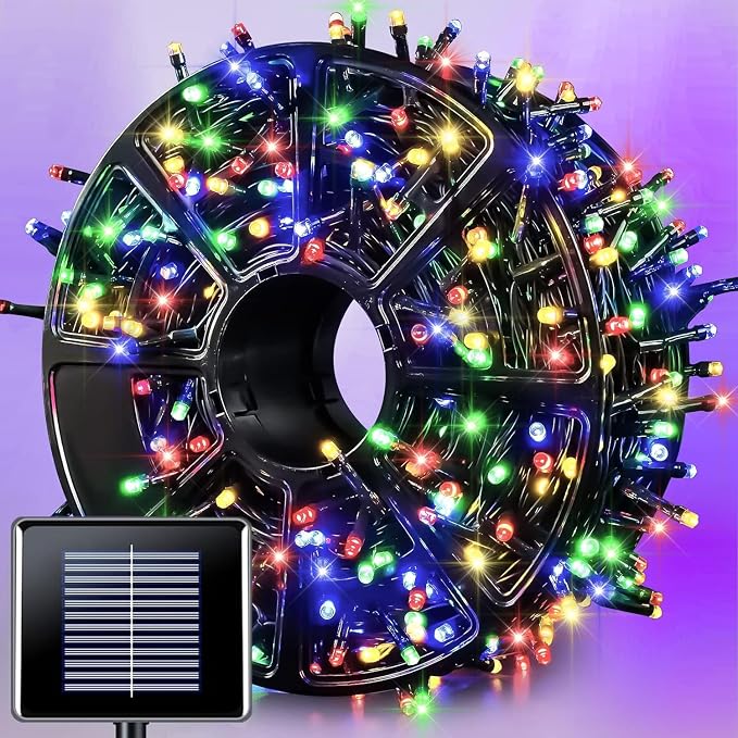 JMEXSUSS 600 LED Solar Christmas Lights Outdoor, 206.7 ft, Multi-Colored | Christmas Lights Outdoor Waterproof, 8 Modes Solar String Lights for Outside Garden Yard Patio Tree Xmas Decorations