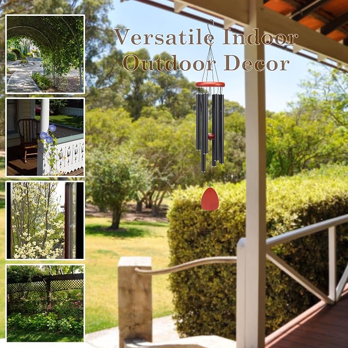 Large Aluminium Wind Chimes Soothing Melodic Classic Black Wind Chime 37" to Create a Zen Atmosphere. Sympathy/Memorial Gift, Indoor Outdoor Garden Patio Decoration