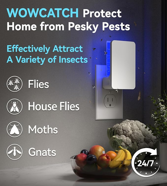Advanced Double-Sided Indoor Fly Trap for Home, Plug-in 5-Way UV Light | Bug Catcher, Fly & Gnat Killer for House Flies, Gnats, Mosquitoes, Moths, Fruit Fly Traps for Indoors, 1 Trap 4 Refills