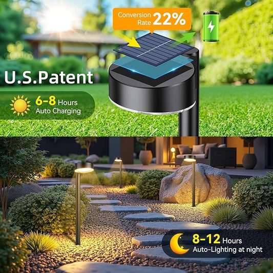 Ahaorigin 6 Pack Solar Pathway Lights Outdoor, 12 Brighter LED Solar Lights Outdoor Waterproof, Up to 12 Hrs Modern Solar Powered Path Light for Yard Garden Walkway Driveway, Warm White