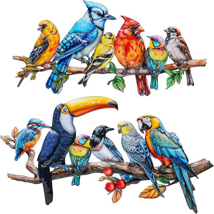 YOADEHOA 2Pcs Metal Bird Outdoor Wall Art Decor, Hummingbird Wall Silhouette Art, Bird on Branch Wall Sculpture Hanging Indoor Outdoor for Yard Garden and Patio (Birds D)