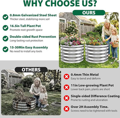 24" Diameter Round Raised Garden Bed - 17 Inch Tall, Heavy-Duty Galvanized Steel Planter Box with Wave-Shaped Panels for Vegetables, Herbs & Flowers (2, Silver, 24 Inch Diameter)