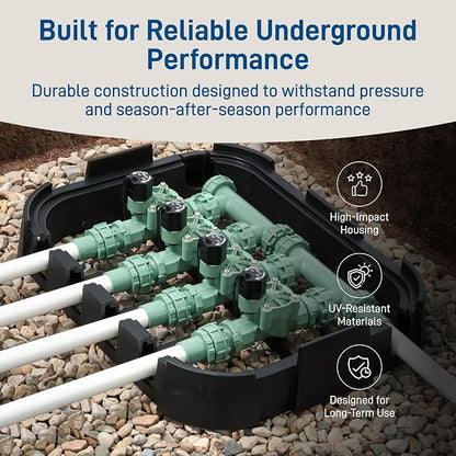 Orbit 57257 4-Valve Preassembled Sprinkler Manifold – Easy Install, Smart Controller Compatible, Works with PVC & Poly Pipe, Includes 4 in-Line Valves