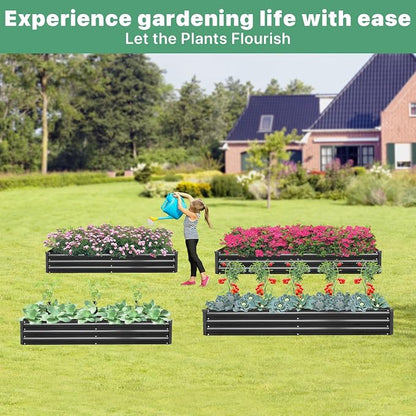 2 Pack 8×4×1ft Galvanized Metal Raised Garden Bed, Metal Planter Kit Box Outdoor for Deep-Rooted Vegetables, Flowers, Green and Herbs