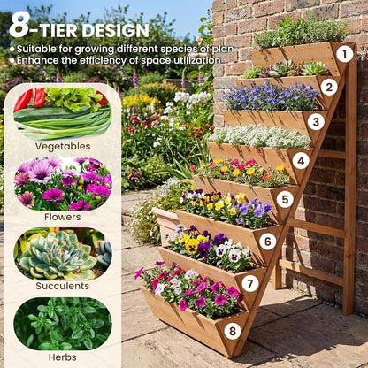 HAPPYGRILL Vertical Raised Garden Bed, Freestanding Wood Elevated Planter Box w/Legs for Growing Vegetables Flowers Herbs, Indoor Outdoor Tiered Plant Stand for Patio Yard Balcony Corner (1,8-Tier)