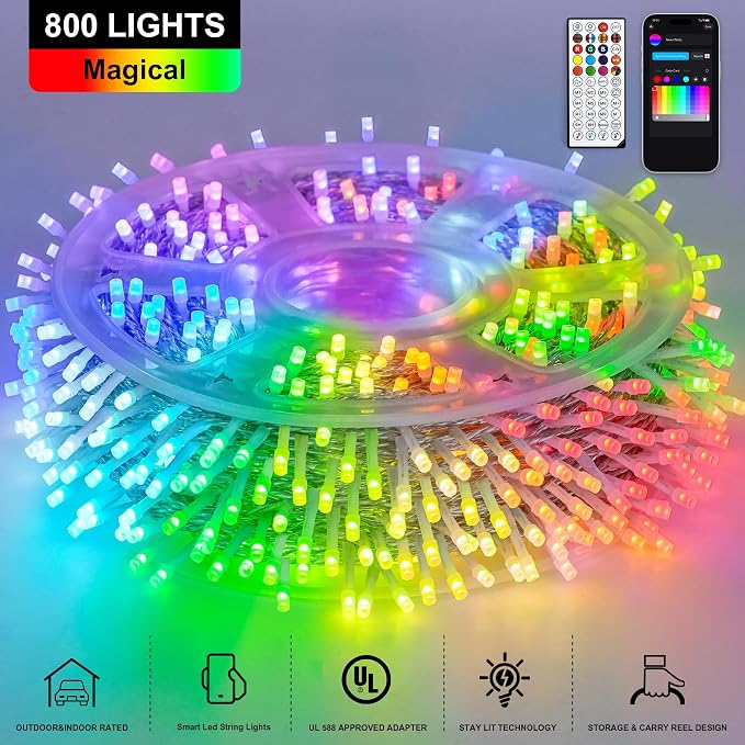 JMEXSUSS 800 LED RGB String Light Outdoor Indoor with Remote, Color Changing Christmas Lights Clear Wire Smart Lights Plug in for Bedroom Tree Room Party Birthday Xmas Decorations