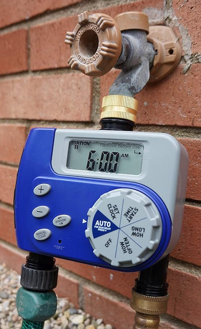 Orbit Programmable Digital Hose Watering Timer - 1 Outlet - Battery Powered - with LCD Screen - Built-in Rain Delay - Water-Resistant - 62061 (Brass 2 Outlet)