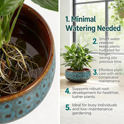 Lotus Bowl Planter - Ceramic Leak-Proof Hydroponic Pot with Rotating Bracket, 6.5 x 2.5 in Round Shallow Plant Glazed Vase, Indoor Water Planting for Home, Patio, Zen Garden Decor