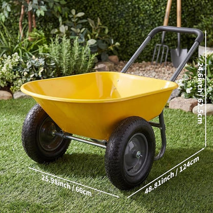 Garvee Wheelbarrow Garden Cart, Heavy Duty Home Utility, Dual-Wheel Home Garden Yard Utility Wheelbarrow Cart with Built-in Stand, (Yellow)