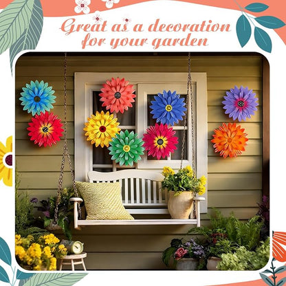 Zhehao 9 Pcs Metal Flower Wall Art Hanging 3D Daisy Decor Metal Flowers Outdoor Decor Multicolored Layered Floral Sunflower Wall Decorations for Home Garden Porch Patio(Fresh Color,8 Inch)