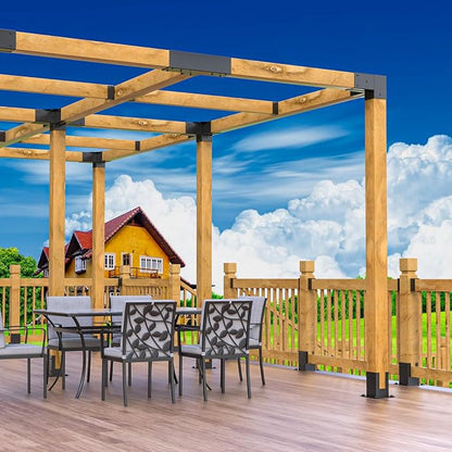 4x4 Pergola Brackets Kit, 3-Way Powder-Coated Woodworks Corner Brackets, 2 Bracket Shoulders & 2 Wood Post Base, 4PCS Woodwork Pergola Kit Elevated Wood Stand Kit