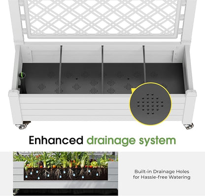 Fancyango Raised Garden Bed with Wheels 61.2" H -Ashen | Resin Elevated Garden Planter Box with Trellis, Outdoor Planter Box for Veggies Herbs Patio Balcony Backyard
