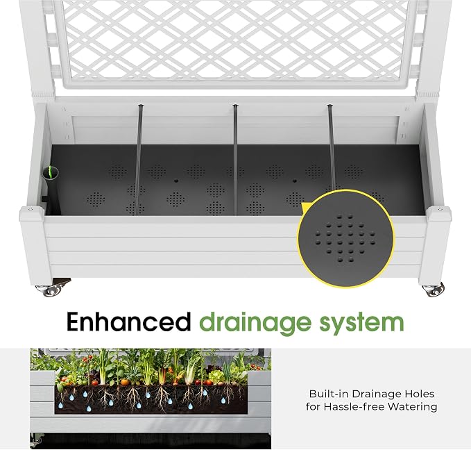 Fancyango Raised Garden Bed with Wheels 61.2" H -Medium Ashen