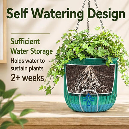 Pumtus 3 Pack Hanging Planters for Indoor Plants, 6.5 Inch Self Watering Flower Pot with Drainage Hole, Plastic Hanging Basket with 3 Hooks Chains, Plant Holder for Outdoor Plants, Herbs (3 Colors)