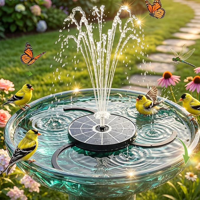 AISITIN 3.7W Solar Bird Bath Fountain Pump with Glass Panel, Upgraded 6.3" Solar Powered Water Pump for Outdoor, 4 Nozzles & Storage, Adjustable Bracket, for Pond, Garden, Aquarium, Hummingbird