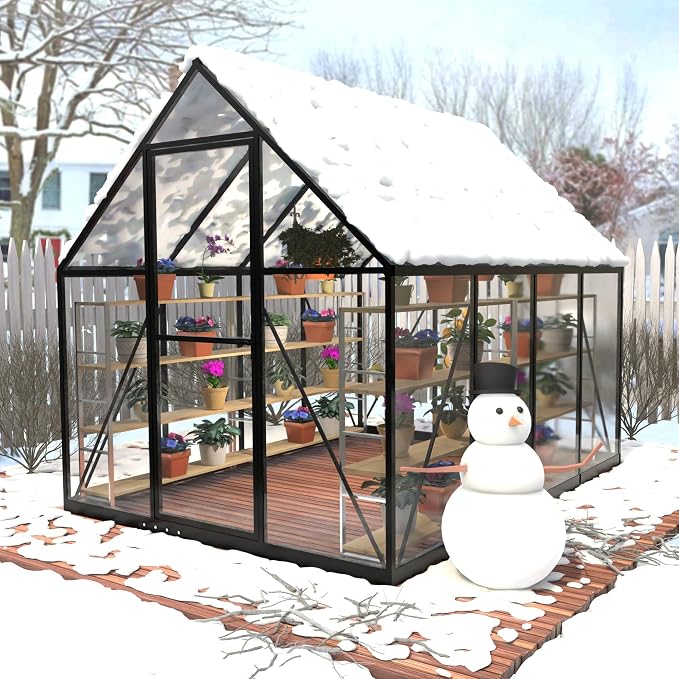 Greenhouses for Outdoors, 8x6 FT Heavy Duty Polycarbonate Greenhouse Panels, Outside Mini Garden House Kit for Winter,Portable Indoor Greenhouses can Walk in