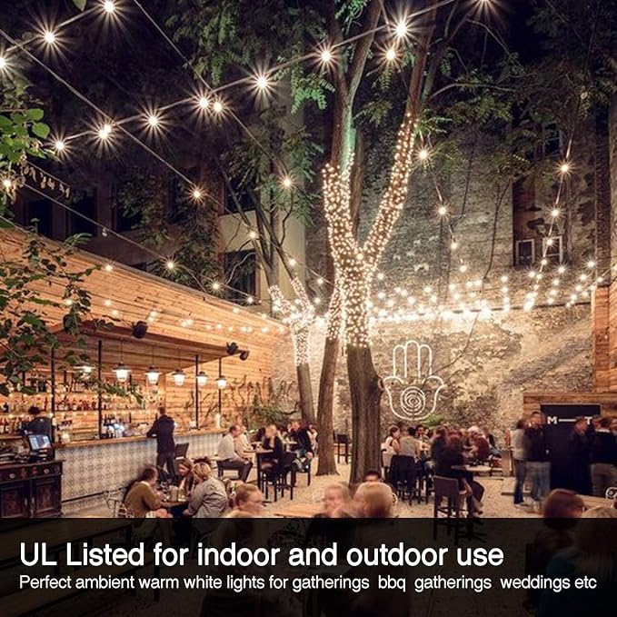 Banord 50FT G40 Globe String Lights with 26 Dimmable Plastic Bulbs, 2700K Waterproof Outdoor LED Lights for Patio, Porch, Cafe, Backyard, E12 Screw Base
