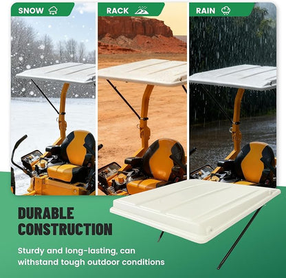 ECOTRIC Lawn Tractor Sun Shade, Top Canopy Compatible with John Deere Tractors with ROPS, White Sun Shade W/Mounting Brackets, Reduce Heat and Glare with This Umbrella Canopy