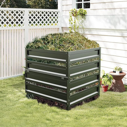 Compost Bin Outdoor - 285 Gallon Composter with Rust-Proof Coating, Painted Finish, Large Compost Bin for Producing Fertilizer from Kitchen Waste and Fallen Leaves（Metal）