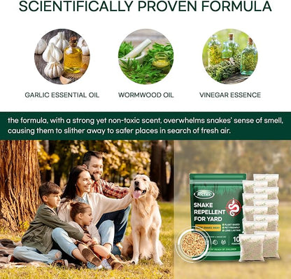 Snake Repellent for Yard Powerful: Keep Snake Away Repellent for Outdoors - Natural Safe for Children and Pets - Snake Be Gone for Lawn Garden Camping Fishing Home 10 Pouches