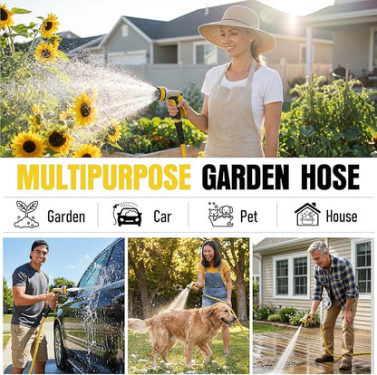 Garden Hose 50 ft x 5/8" with Nozzle, Water Hose Heavy Duty Flexible, Lightweight Kink-less Hybrid Hose with Swivel Handle, Male to Female Fittings