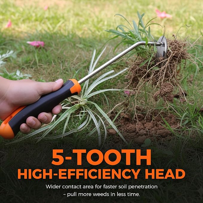 1Pcs Weed Puller Tool, Portable Garden Weed Pulling Tool, Upgraded Durable Garden Weeder with 5 Teeth Head Design and Rubber Handle for Vegetable Gardening Backyard