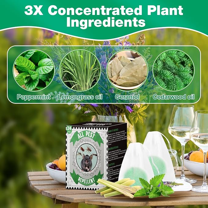 24 Pack Wasp and Bee Repellent Outdoor, Natural Peppermint Oil Carpenter Bee Repellent for Yellow Jackets, Hornets, Mud Wasp Deterrent for Indoor Outdoor Patio Garden Porch, Pet and Human Safe, Green