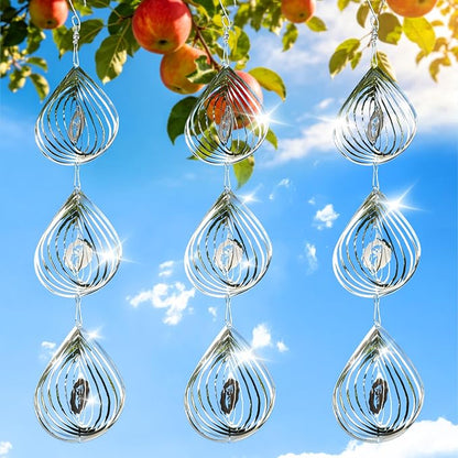 OFFO 304 Stainless Steel Bird Reflectors, Double-Sided Reflective 3D Water Drop Bird Scare Devices, Outdoor Garden Decor for Patio Yard Porch Pool Window, 9 PCS