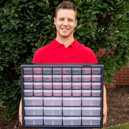 Akro-Mils 44 Drawer 10144REDBLK, Plastic Parts Storage Hardware and Craft Cabinet, Red & Black, (1-Pack) & 40717 Length Dividers for Plastic Storage Hardware, (6-Pack), Clear, Black