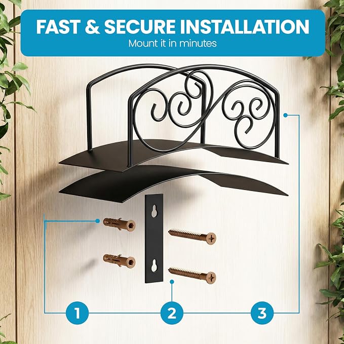 Gardenised Metal Wall-Mount Classic Swirl Hose Holder Heavy-Duty Outdoor Hanger and Water Hose Organizer with Sturdy Reel Hooks & Screws for Yard Lawn Garden Patio Landscaping and Home Use, Bronze