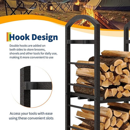 GarveeLife 30 Inch Firewood Rack Outdoor Indoor, High Outdoor Wood Racks for Firewood, Fire Wood Storage with Kindling Hooks, Large Metal Fireplace Log Rack Storage Carrier Organizer, Copper