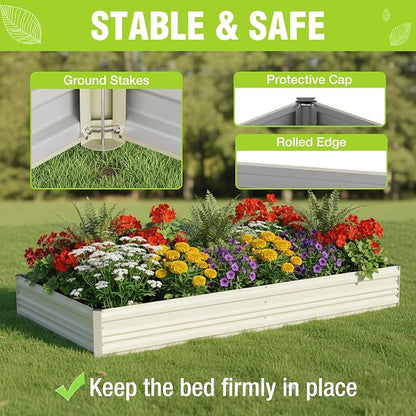 WORKPRO 2PK 7.5x4x1ft Outdoor Galvanized Raised Garden Bed, Rust-Resistant Planter Raised Beds for Vegetable, Flowers, Herbs, White