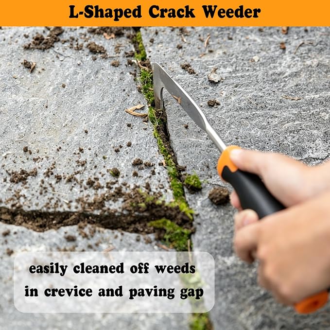 2PCS Weed Puller Tool, Manual Weeder Crack Weeder Garden Weeding Tools | Stainless Steel 4-Teeth Hand Weed Pulling Tools, Rubber Handle Weed Remover Tool for Uprooting Gardening Planting